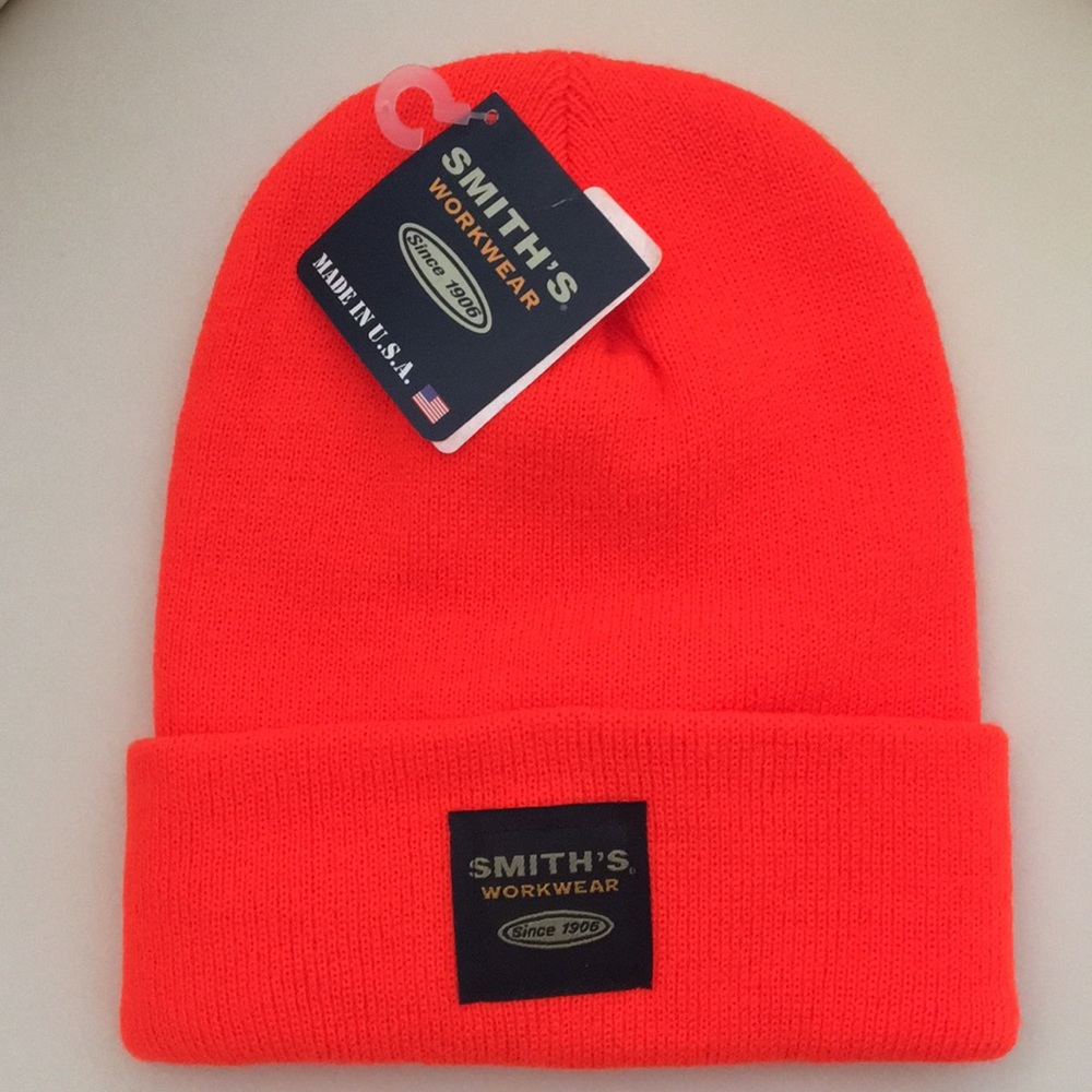 Neon orange beanie- knit cap Smith’s